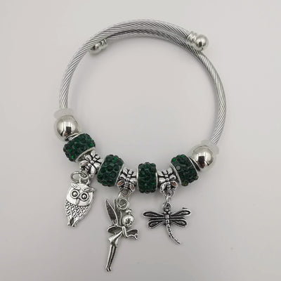 Dark Green Charm Bracelet with Crystals - Offer Hunts