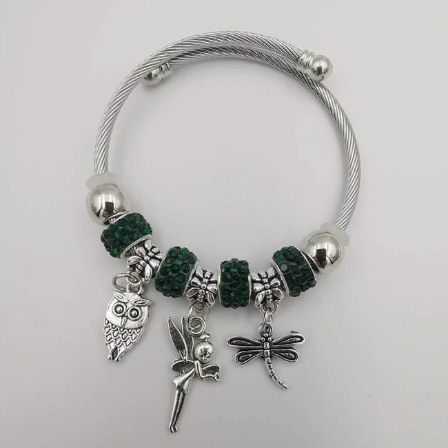 Dark Green Charm Bracelet with Crystals - Offer Hunts