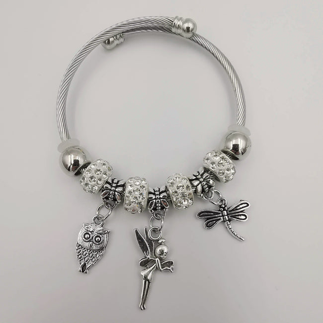 White Charm Bracelet with Crystals - Offer Hunts