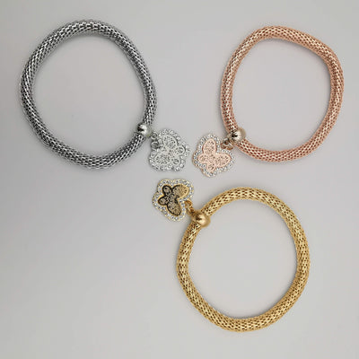 3 Bracelet Charm Set - Butterfly - Silver + Gold + Rose Gold - Offer Hunts