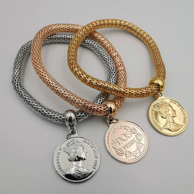 3 Bracelet Charm Set - Coin Design - Silver + Gold + Rose Gold - Offer Hunts