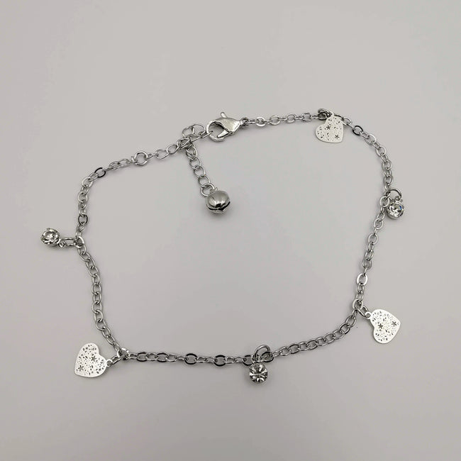 Heart Design Anklet - 24K White Gold Plate - Offer Hunts