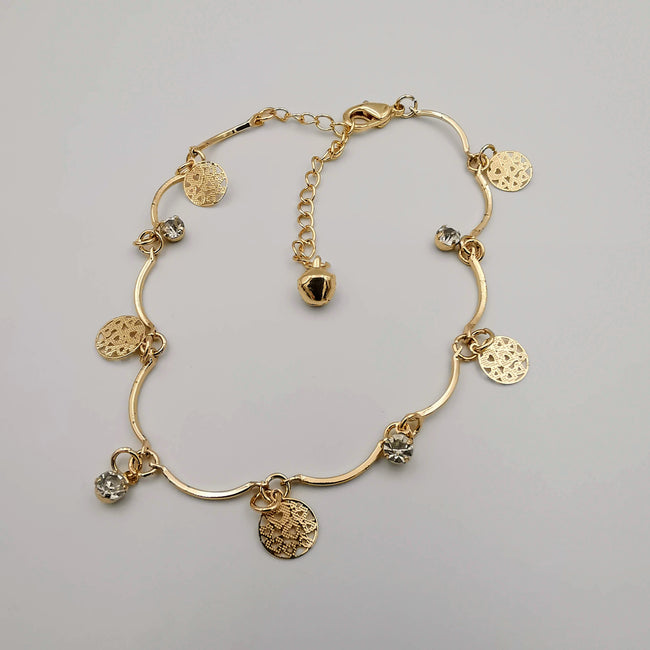 Round Snowflake Design Anklet - 24K Gold Plate - Offer Hunts