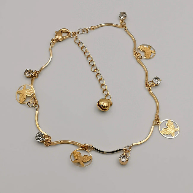 Round Butterfly Design Anklet - 24K Gold Plate - Offer Hunts