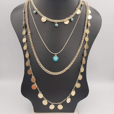 Evil Eye Danglers 4 Layer Necklace - Golden and Silver - Offer Hunts