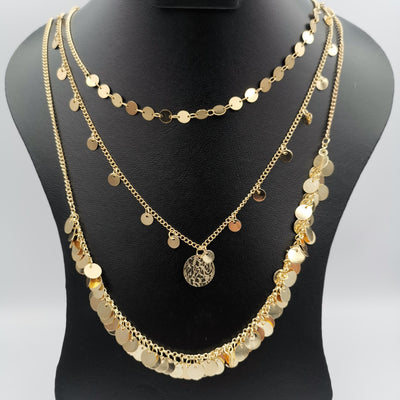 Petite Round Danglers 3 Layer Necklace - Silver and Golden - Offer Hunts