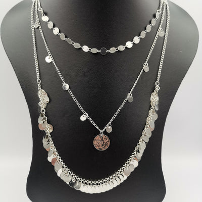Petite Round Danglers 3 Layer Necklace - Silver and Golden - Offer Hunts