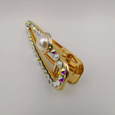 Fancy Hair Clip - Golden Pearl Rhinestone - Offer Hunts