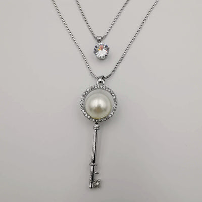 Pearl Key Double Layer Necklace - Golden and Silver - Offer Hunts