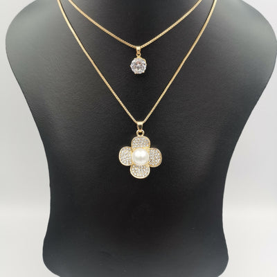 Pearl Flower Double Layer Necklace - Golden and Silver - Offer Hunts