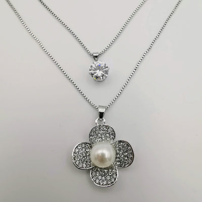 Pearl Flower Double Layer Necklace - Golden and Silver - Offer Hunts
