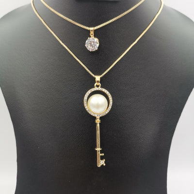 Pearl Key Double Layer Necklace - Golden and Silver - Offer Hunts