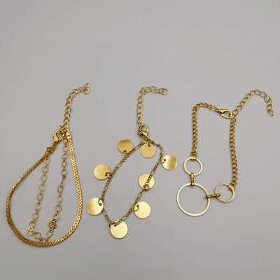 [3 Anklet Set] Round Design - Silver and Golden - Offer Hunts