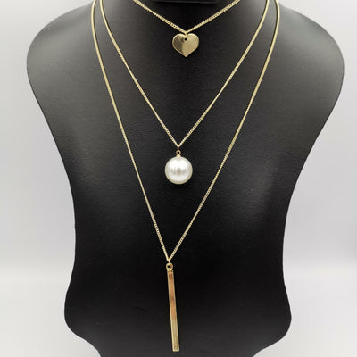 Pearl Heart 3 Layer Necklace - Golden and Silver - Offer Hunts