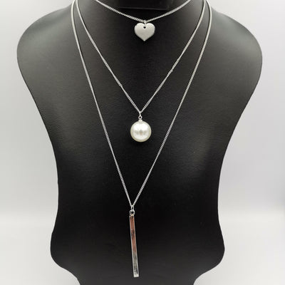 Pearl Heart 3 Layer Necklace - Golden and Silver - Offer Hunts