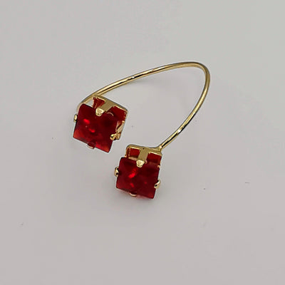 Petite Red Square Double Stone Ring - Adjustable Size - Offer Hunts