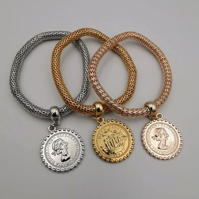 3 Bracelet Charm Set - Dotted Coin - Silver + Gold + Rose Gold - Offer Hunts