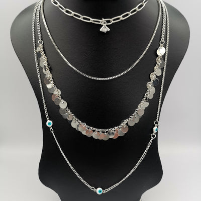 Idle Vigor 4 Layer Necklace - Eye Protector and Zirconia Diamond - Golden and Silver - Offer Hunts