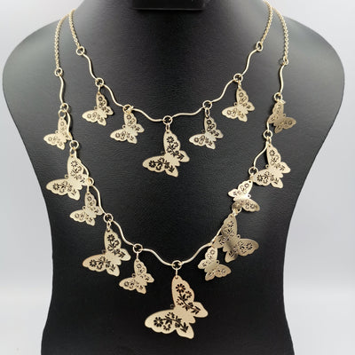 Butterfly Spirit 2 Layer Necklace - Silver and Golden - Offer Hunts