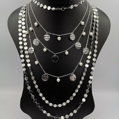 Deluxe Pearl 6 Layer Necklace - Golden and Silver - Offer Hunts
