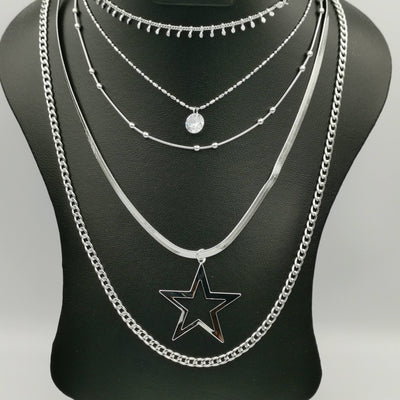 Star Spark 5 Layer Necklace with Zirconia Diamond - Golden and Silver - Offer Hunts