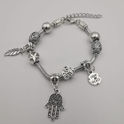 Pand0ra Clone Charm Bracelet [Feather + Hand + Peace] - Offer Hunts
