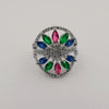 24K White Gold Plated Colorful Gem Ring - Multiple Sizes - Offer Hunts