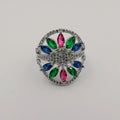24K White Gold Plated Colorful Gem Ring - Multiple Sizes - Offer Hunts