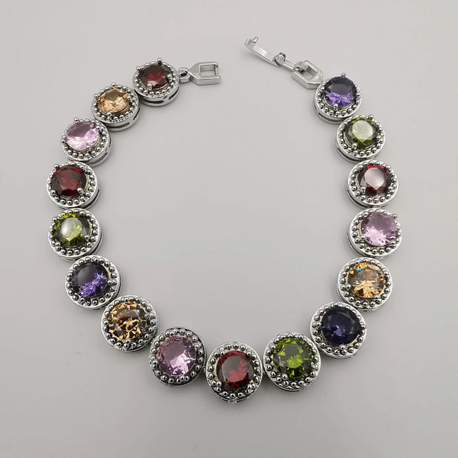 24K White Gold Plated Simulated Diamond Bracelet - Colorful - Offer Hunts