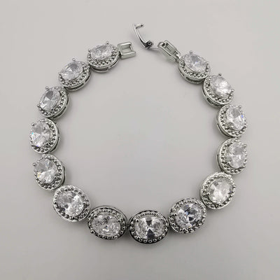 24K White Gold Plated Simulated Diamond Bracelet - Clear - Offer Hunts