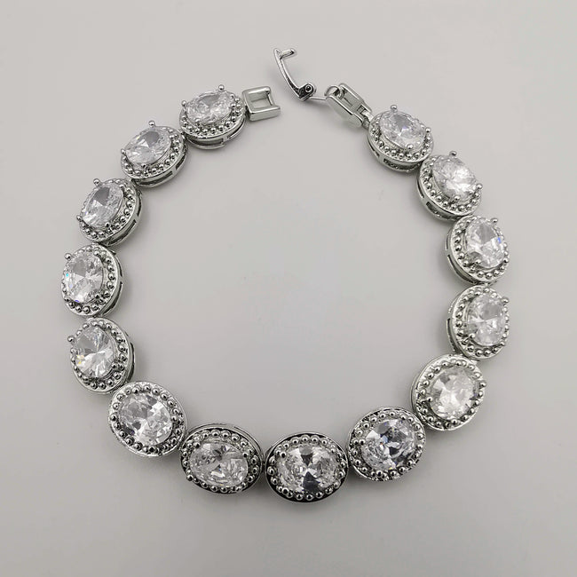 24K White Gold Plated Simulated Diamond Bracelet - Clear - Offer Hunts