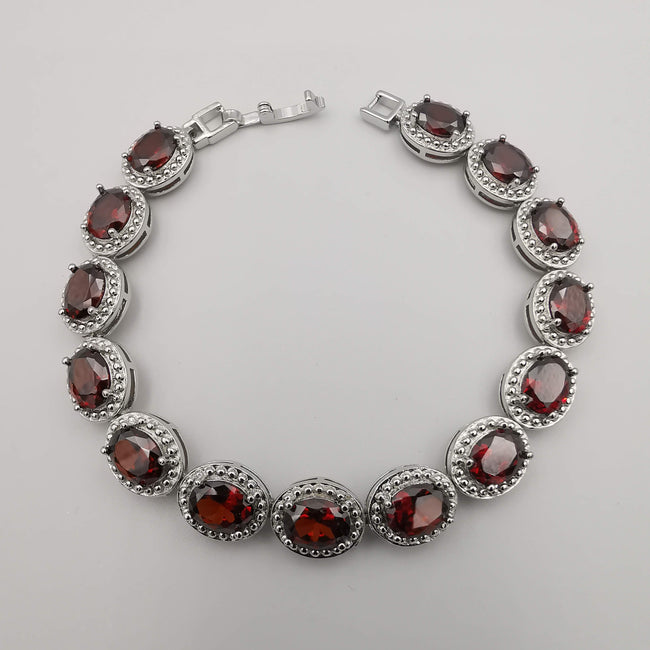 24K White Gold Plated Simulated Diamond Bracelet - Wine Red - Offer Hunts