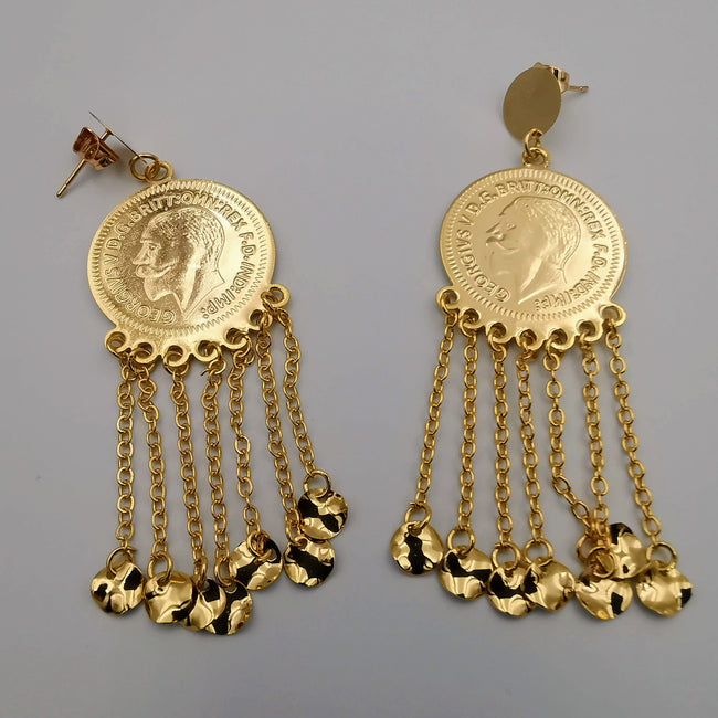 24K Gold Plated Dangling Coin Earrings - Offer Hunts