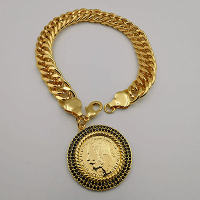 24K Gold Plated Coin - Black Zirconia Diamond Bracelet - Offer Hunts