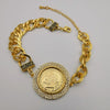 24K Gold Plated Coin - Round Givench.y Clear Zirconia Diamond Bracelet - Offer Hunts