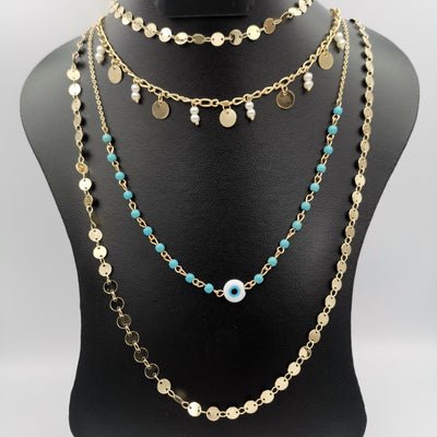Bi-Pearl Eye Protector 4 Layer Necklace - Multiple Designs - Offer Hunts
