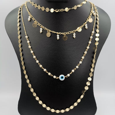Bi-Pearl Eye Protector 4 Layer Necklace - Multiple Designs - Offer Hunts