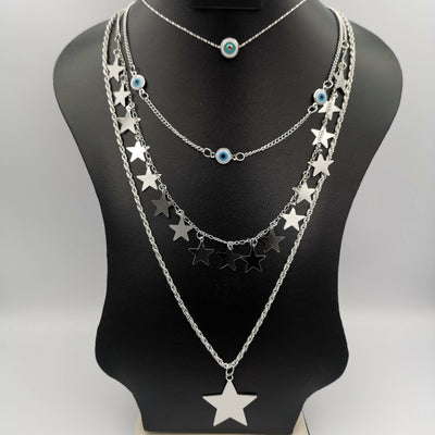 Star Evil Eye Protector 4 Layer Necklace - Golden and Silver - Offer Hunts