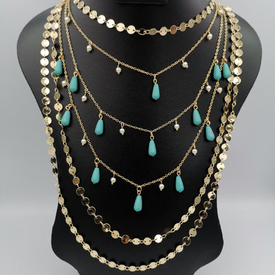 Droplet Pearl Danglers 6 Layer Necklace - Multiple Designs - Offer Hunts
