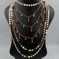 Droplet Pearl Danglers 6 Layer Necklace - Multiple Designs - Offer Hunts