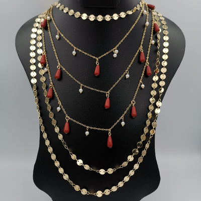 Droplet Pearl Danglers 6 Layer Necklace - Multiple Designs - Offer Hunts