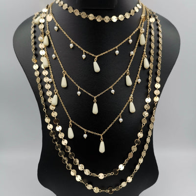 Droplet Pearl Danglers 6 Layer Necklace - Multiple Designs - Offer Hunts