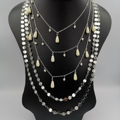 Droplet Pearl Danglers 6 Layer Necklace - Multiple Designs - Offer Hunts