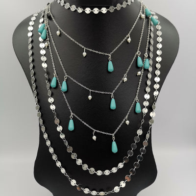 Droplet Pearl Danglers 6 Layer Necklace - Multiple Designs - Offer Hunts