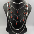Droplet Pearl Danglers 6 Layer Necklace - Multiple Designs - Offer Hunts