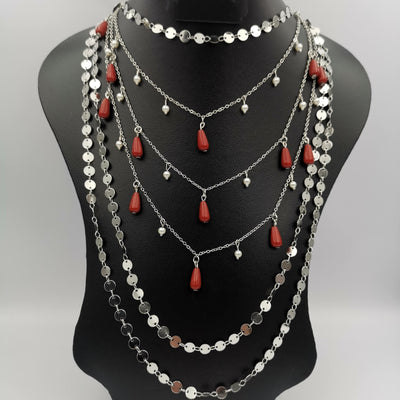 Droplet Pearl Danglers 6 Layer Necklace - Multiple Designs - Offer Hunts