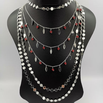 Teardrop Stone Danglers 6 Layer Necklace - Multiple Designs - Offer Hunts