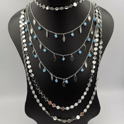 Teardrop Stone Danglers 6 Layer Necklace - Multiple Designs - Offer Hunts