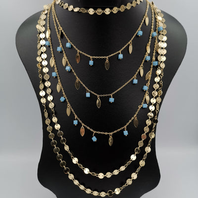 Teardrop Stone Danglers 6 Layer Necklace - Multiple Designs - Offer Hunts