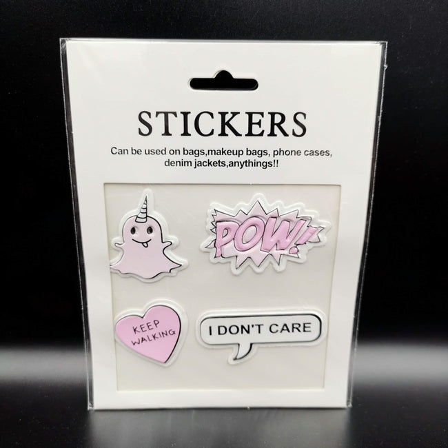 Pink Ghost Pow Sticker Patches (4 Stickers) DIY For Bags, Laptops, Clothing and any Material - Offer Hunts